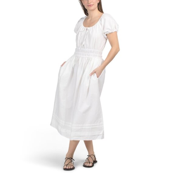 RACHEL ZOE Ivory Puff Sleeve Taped Hem Midi Dress - Picture 1 of 2